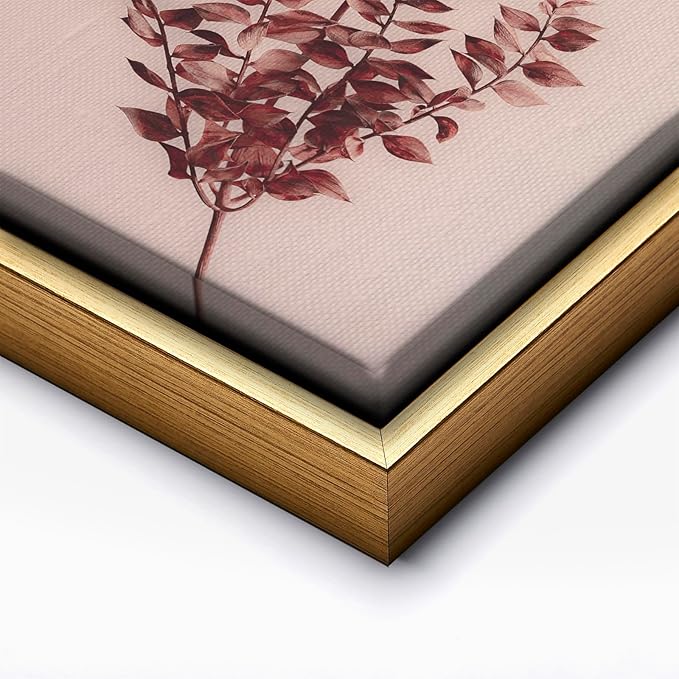 Monem Art Dried Red Botanical Branch Print - Minimalist Boho Nature Poster - Wall Decor for Living Room, Bedroom or Office - 12x16 Gold Framed CANVAS Wall Art by Mareike Bohmer