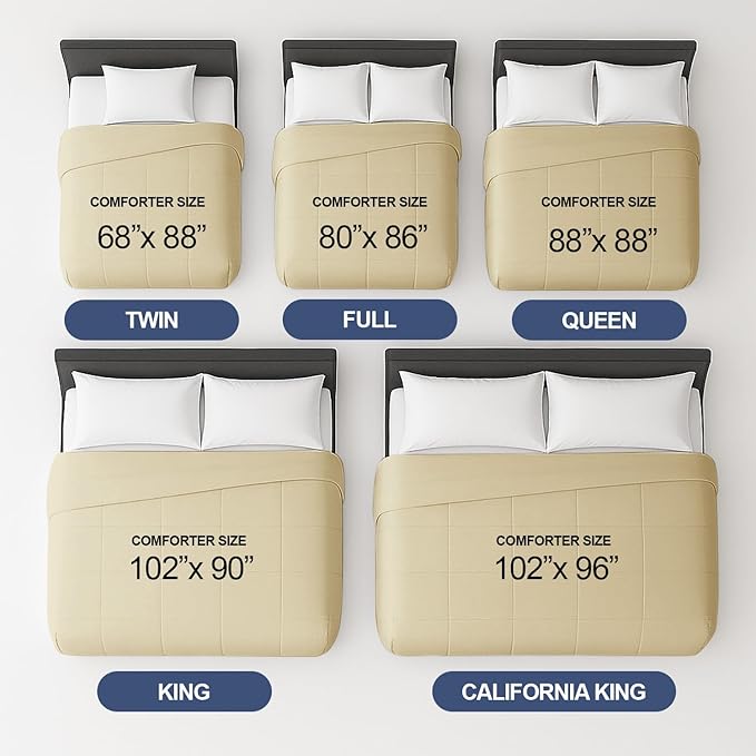 King Size, Beige Alternative Down Comforter - Warm, Lightweight & Breathable Hotel Quality Bedding Set for Men, Women, Kids and Teens - All Season Oversized Cooling Microfiber Duvet Insert Comforter