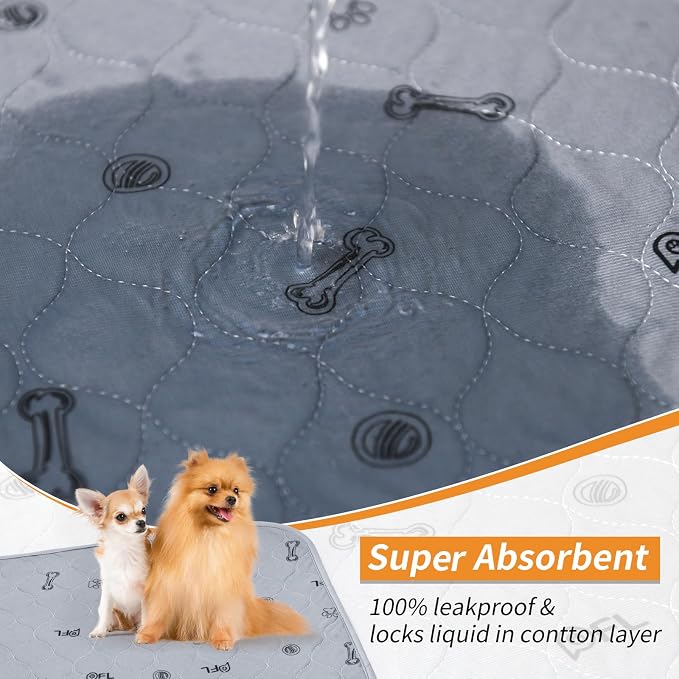 Washable Pee Pads for Dogs, 4 Pack Puppy Pads Washable with Non Slip Bottom,Absorbent Reusable Whelping Pads Dog Mats for Floor Protector, Couch Cover, Crate, Puppy Training 24x36