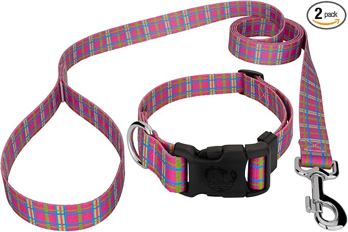 Country Brook Petz - Bubblegum Pink Plaid Everyday Collar and Leash - Plaid and Argyle Collection Featuring Charming Designs (1 Inch, Extra Large)