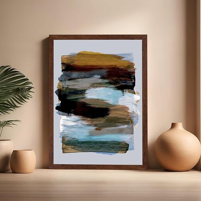 Monem Art Abstract Earth Tone Brushstroke Print - Modern Painterly Art Poster - Wall Decor for Living Room, Bedroom or Office - 16x20 Brown Framed Wall Art by Mareike Bohmer