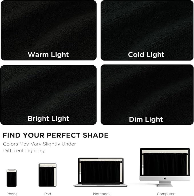 CUCRAF Linen 100% Blackout Curtains 84 Inch Length 2 Panels Set, Back Tab and Rod Pocket Curtain for Living Room Bedroom, Room Darkening Window Drapes Thermal Insulated, (52x84 inch, Black)