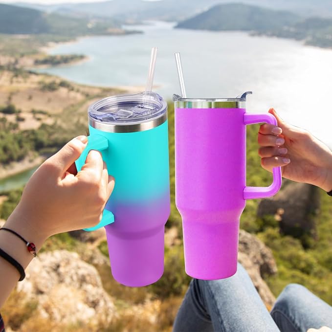 SYACOT 40 oz Tumbler with Handle and Straw Stainless Steel Insulated Tumbler Leak Proof Lid and Straw Lid Reusable Travel Mug Coffee Mug Cup Dishwasher Safe Keep Drinks Cold and Hot (Lilac)