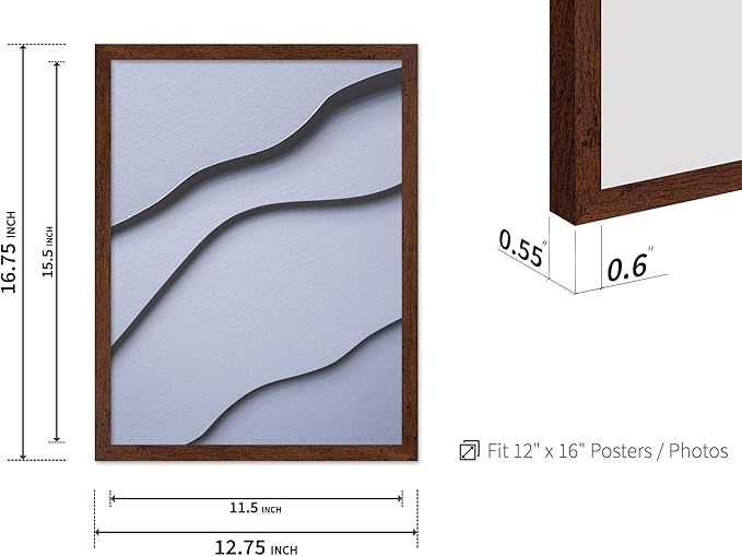 Monem Art Minimalist White Paper Waves Print - Abstract Scandinavian Texture Poster - Wall Decor for Living Room, Bedroom or Office - 12x16 Brown Framed Wall Art by Mareike Bohmer