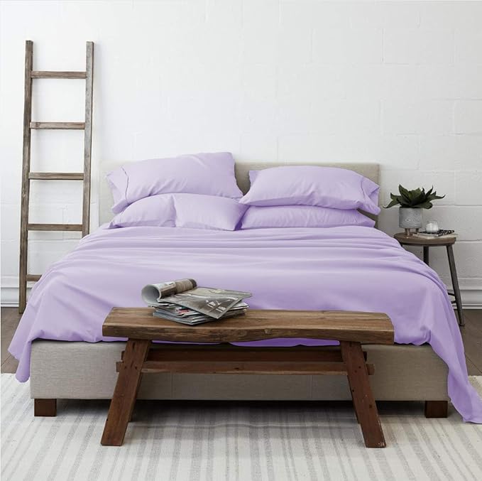 Femini Fashion 100% Organic Cotton Bed Sheets 800-Thread-Count, 16-Inch Deep-Pocket, Luxury Breathable Crisp 4-Piece Bed Sheet Set (1 Flat Sheet, 1 Fitted Sheet, 2 Pillowcases) - Full, Lilac