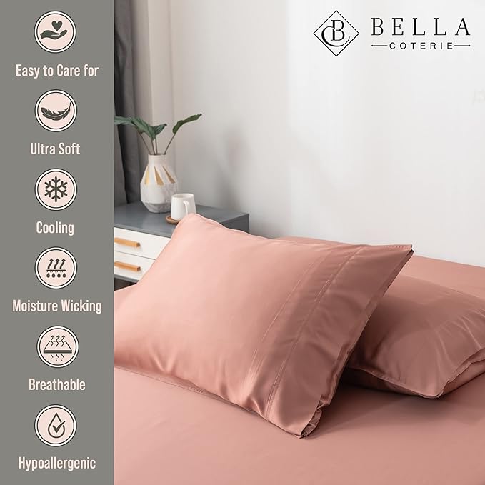 Bella Coterie | Luxury Bamboo Viscose King Size Pillowcase Set | 100% Organically Grown | Ultra Soft | Cooling | 2 Pcs [Raisin]