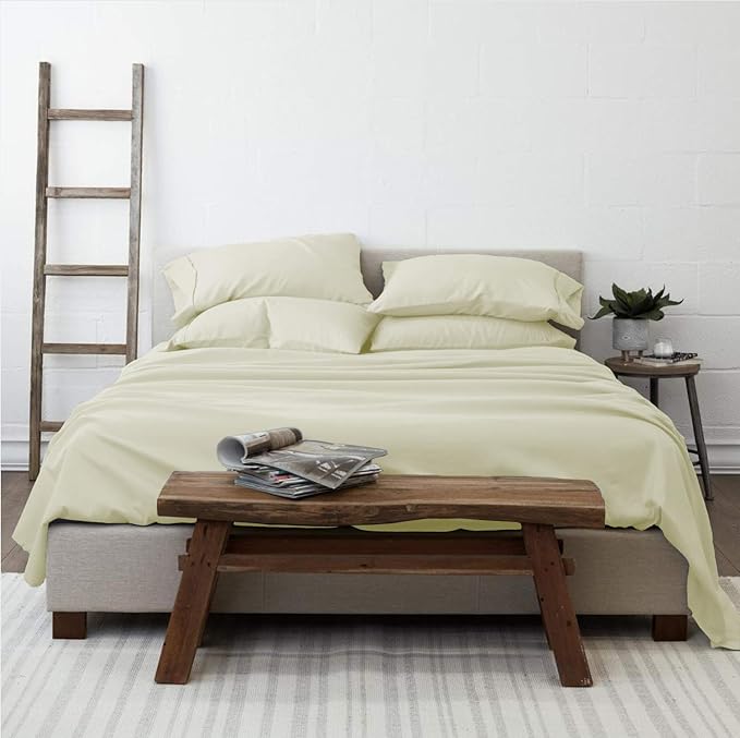 Femini Fashion 100% Organic Cotton Bed Sheets 800-Thread-Count, 16-Inch Deep-Pocket, Luxury Breathable Crisp 5-Piece Bed Sheet Set (1 Flat Sheet, 2 Fitted Sheet, 2 Pillowcases) - Split King, Ivory