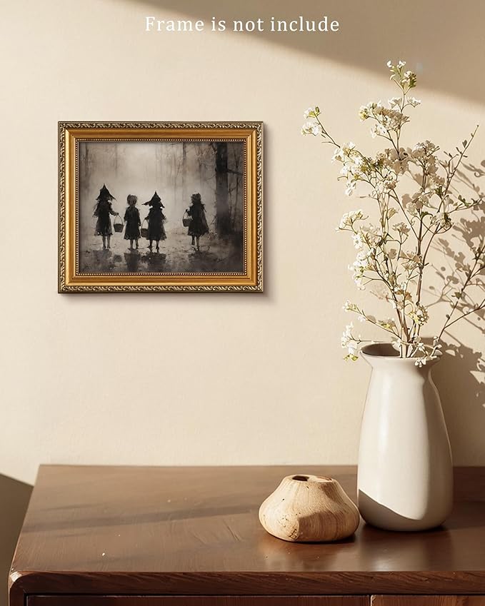 Halloween Vintage Trick or Treaters Wall Art Prints Halloween Wall Decor Trick or Treaters Canvas Autumn Prints Oil Painting Dark Academia Gothic Wall Decor for Gallery Living Room Bedroom (UNFRAMED 8x10in)