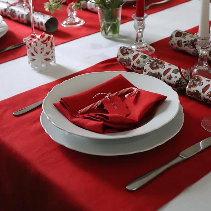 Huddleson True Red Linen Napkin 20x20 (Set of Four) Luxury Italian Linen Napkin Sewn in US