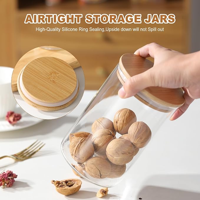 6-Pack Glass Storage Jars with Bamboo Lids,32 fl oz Candy Containers | 32 fl oz/950ml, Glass Canister Set, Airtight Containers for Kitchen Dry Goods, Coffee, Tea, Sugar,Flour,Candy, Cookie, Pasta