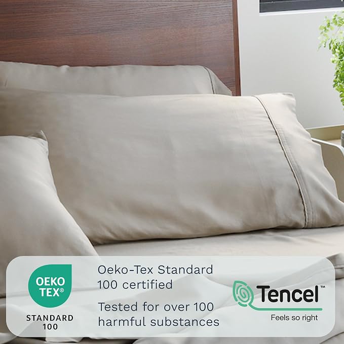 Olive + Crate Tencel Eucalyptus Pillowcases - 100% Tencel Lyocell Cooling Pillow Cases for Hot Sleepers - Hypoallergenic, Moisture-Wicking, Silk Alternative, Vegan, Queen Size Set of 2 [Taupe Sand]