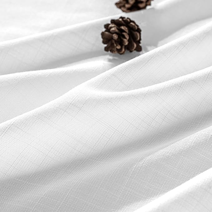 MIULEE White Linen Curtains Short 45 Inch Length 2 Panels for Kitchen Bedroom, Soft Thick Linen Textured Window Drapes Semi Sheer Light Filtering Back Tab Rod Pocket Burlap Look Decor