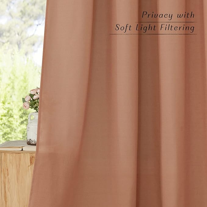 NICETOWN Burnt Orange Linen Curtains 84 inch Length 2 Panels, Rod Pocket & Back Tab Privacy Added Thick Flax Linen Burlap Light Filtering Window Drapes for Bedroom/Living Room, W55 x L84