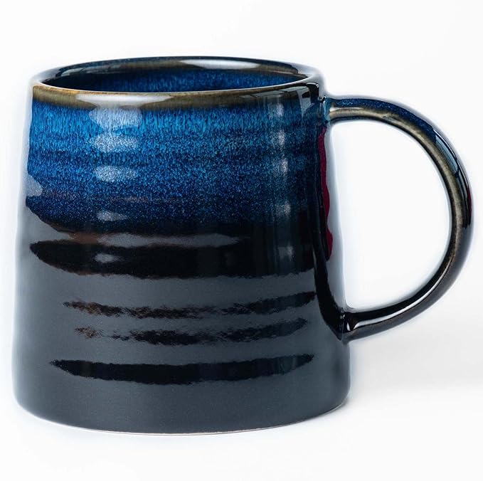 Large Ceramic Coffee Mugs, Handmade Pottery Mug, Tea Cups with Handle for Office and Home, 16 oz, Dishwasher and Microwave Safe (Sky Blue)