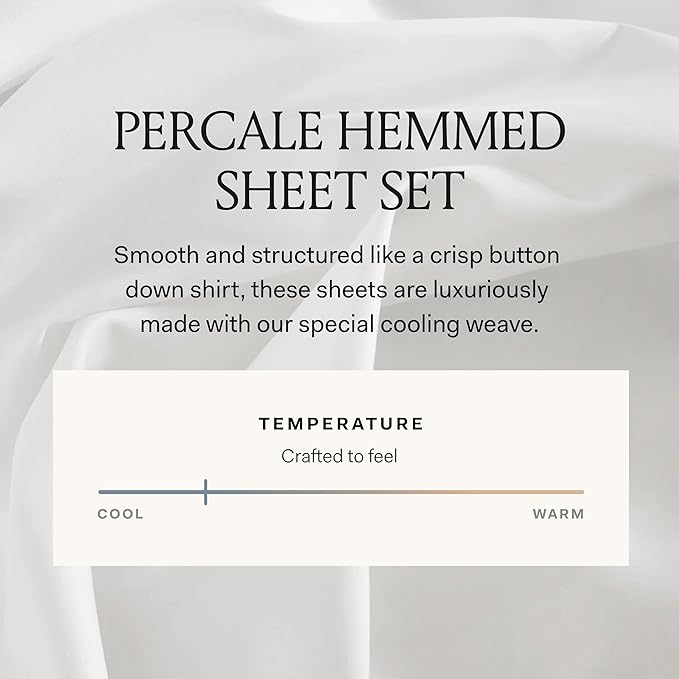 BOLL & BRANCH Percale Hemmed Sheet Set - Cooling Breathable Bed Sheets for Hot Sleepers - Queen, Pewter - Luxury 100% Organic Cotton - 1 Flat, 1 Fitted, 2 Pillowcases