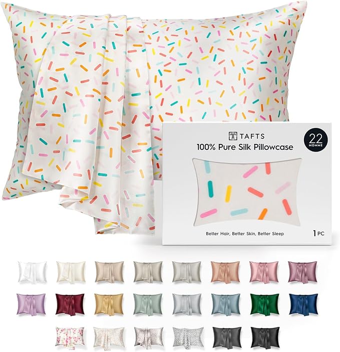 TAFTS 22mm 100% Pure Mulberry 6A Silk Pillowcase for Hair & Skin with Zipper Closure, Cooling, Natural, Organic, Double Sided Silk Pillow Case (Sprinkles, King Size, 20"x36")