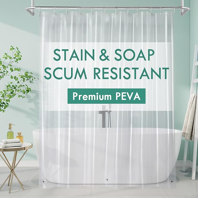 MitoVilla Clear Shower Curtain Liner, Simple Plastic Shower Curtains Liner for Modern Neutral Hotel Bathroom Decor, PEVA Heavy Duty Waterproof Bathroom Shower Liner, 72" W x 72" H