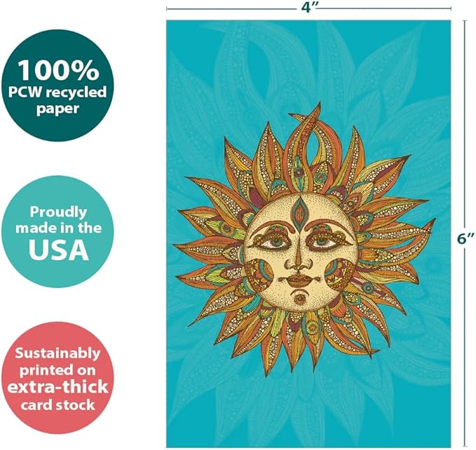 Tree-Free Greetings - All Occasion Cards - Artful Designs - 12 Greeting Cards + White Envelopes - Made in USA - 100% Recycled Paper - 4 x 6 - Vibrant Sun (FS56328)