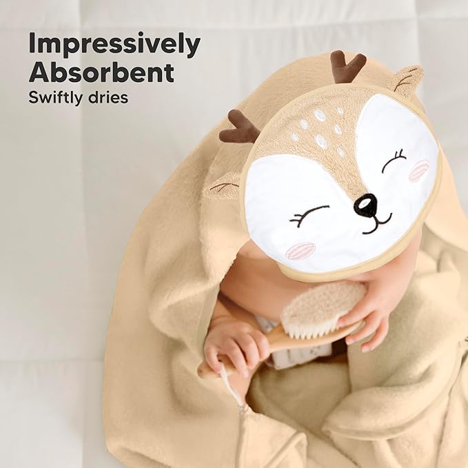 KeaBabies Baby Hooded Towel and Baby Hair Brush and Comb Set - Soft Bath Towels with Hood for Toddlers, Wooden Brush with Soft Goat Bristle for Girls, Boys, Toddlers