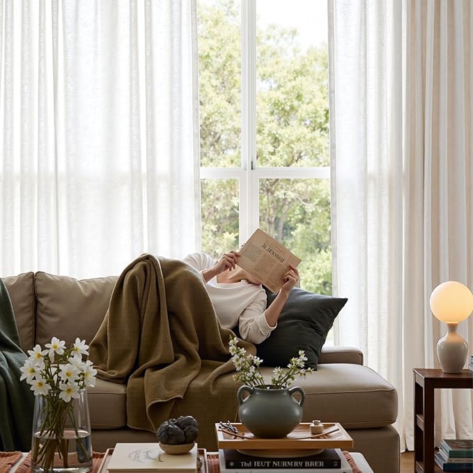 jinchan Extra Wide Sliding Door Curtain 120 Inch Length White Linen Curtains Semi Sheer Drapes for Patio Door Living Room Bedroom Floor to Ceiling Light Filtering Drapes 100 Inches Wide 1 Panel