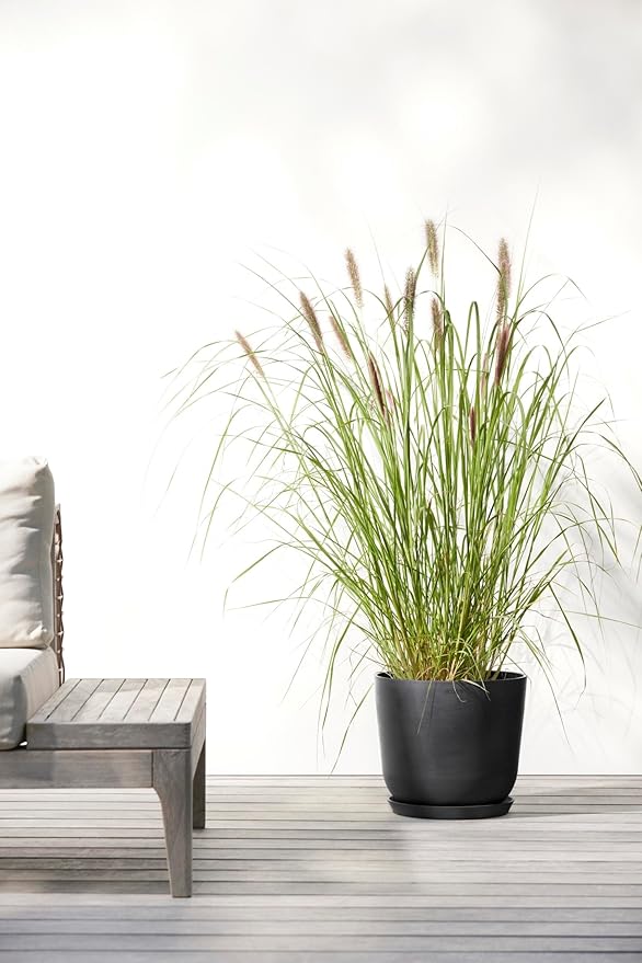 Ecopots Oslo Durable Modern Round Indoor/Outdoor Recycled-Based Composite Flower Pot Planter, Dark Grey, 10"