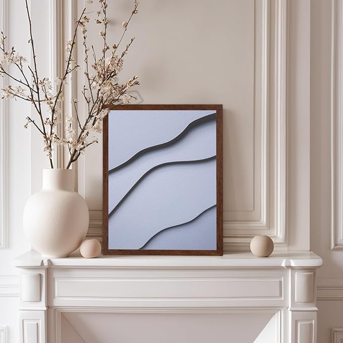 Monem Art Minimalist White Paper Waves Print - Abstract Scandinavian Texture Poster - Wall Decor for Living Room, Bedroom or Office - 8x10 Brown Framed Wall Art by Mareike Bohmer
