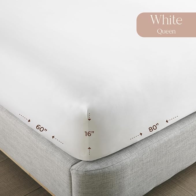 Organic Queen Fitted Sheet Only Deep Pocket - 100% Organic Cotton Sheets with Soft Breathable 500 Thread Count Sateen Weave GOTS & Fairtrade Certified - Fitted Bed Sheets Only (White, Queen)