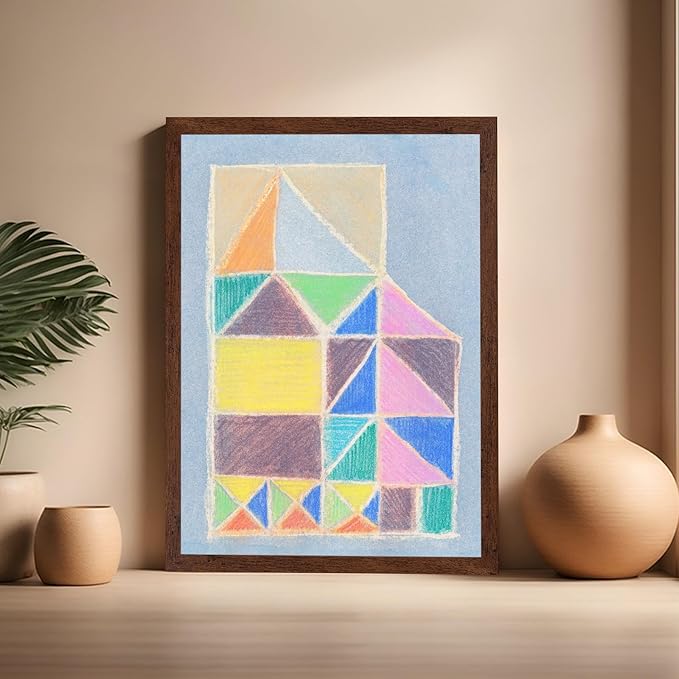 Monem Art Colorful Abstract House Painting Print - Bright Geometric Modern Art Poster - Wall Decor for Living Room, Bedroom or Office - 16x20 Brown Framed Wall Art by Renee Stramel