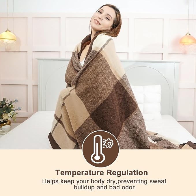 YOUR MOON 100% Pure Wool Blanket King Size, Australian Natural Wool Blankets, Hypoallergenic Blanket for Bed, Medium Weight(Coffee, 90 * 108)