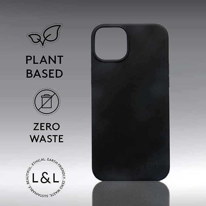LOAM & LORE Biodegradable Phone Case for iPhone 15 Plus, Plastic Free Eco Friendly Phone Case, Plant Based Compostable iPhone 15 Plus, Premium Zero-Waste Phone Cover (Black)