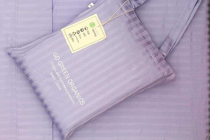 Organic Cotton Soft Sateen Stripe Bed Sheet Set - Luxury Hotel Quality - GOTS Certified - Deep Pocket - Easy Care - King (Lavander)
