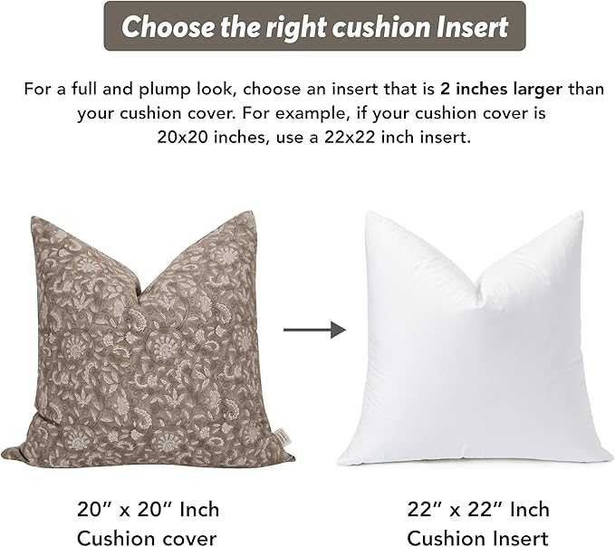 Hand-Block Printed, Artisan-Made Neutral Accent Throw Pillow Covers- 100% Cotton Cushion for Sofa, Bed, Chair, Home Decor, Boho, Indoor - Lina (New Greige, 20" x 20" (Pack of 2))
