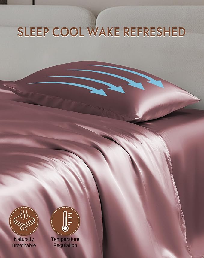 SilkSilky 100% Mulberry Silk Pillowcase - Pure 22 Momme High-Grade 6A Fibers for Hair & Skin, Envelope Closure, Natural, Organic, Breathable & Cooling Pillow Case (Standard, Pale Mauve)