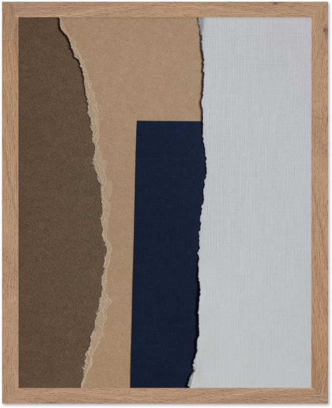 Monem Art Torn Paper Neutral Collage Print - Minimalist Scandinavian Abstract Poster - Wall Decor for Living Room, Bedroom or Office - 8x10 Beige Framed Wall Art by Mareike Bohmer
