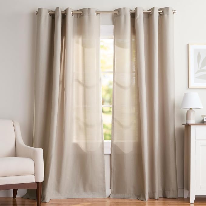 Exclusive Home Loha Linen Grommet Top Curtain Panel Pair, 54"x108", Beige