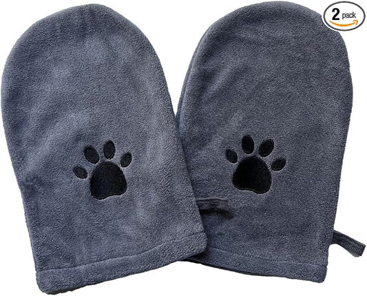 Penny & Niko Microfiber Pet Towel Mitts - Paw Cleaning and Drying Mitts/Gloves for Dogs and Cats (Gray, Large - 2 Pack)