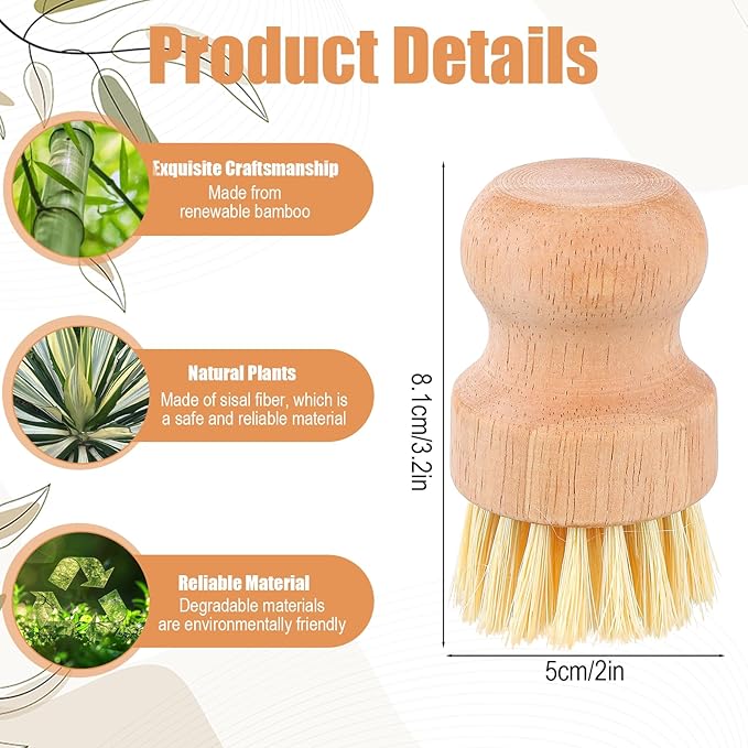 12 Packs Bamboo Scrub Brush for Dishes, 2 Pcs Natural Dish Brush with Sisal Bristles, Wooden Dish Scrubber for Pots, Pans & Vegetables, Eco-Friendly Kitchen Cleaning Tools