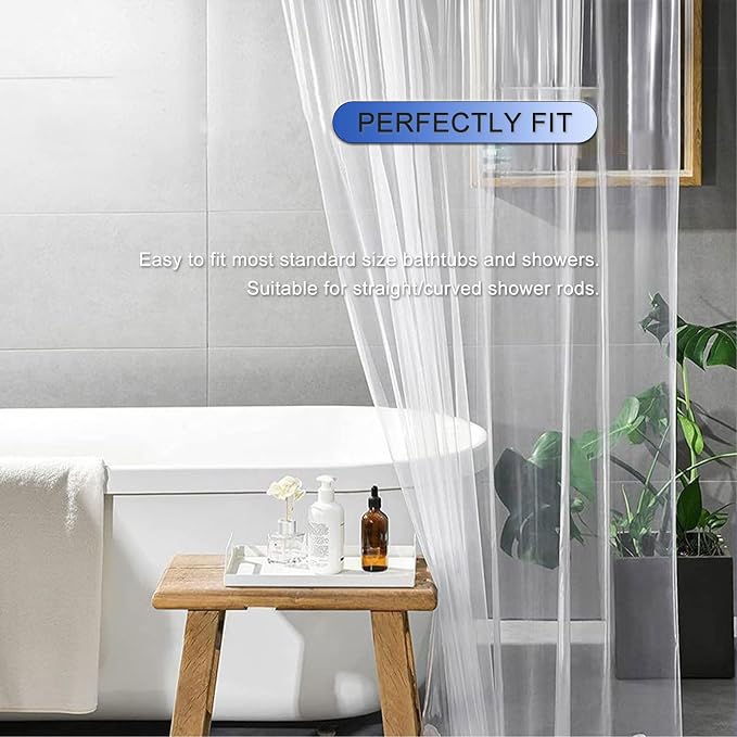 74 inch Long Clear Shower Curtain Liner with Magnets and Rustproof Grommets, Lightweight, Waterproof, Odor-Free, Suitable for Home, Hotel, Office etc. (72Wx74H)