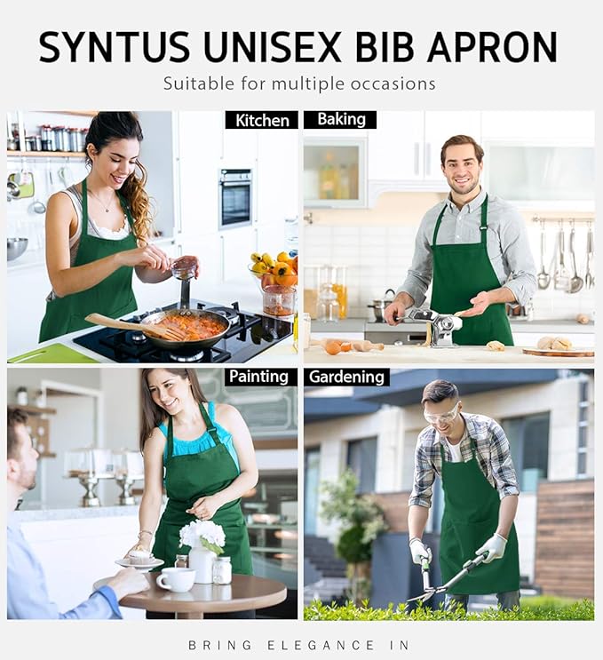 Syntus Apron for Men Women, Adjustable Cooking Kitchen Chef Aprons with 2 Pockets