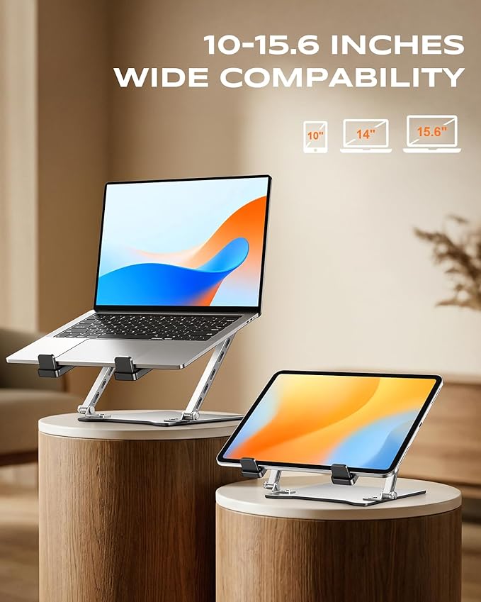 RIWUCT 2026 Ultra-Slim Portable & Height Adjustable Laptop Stand for Desk | Dual-Bar Support Laptop Riser Holder, Ventilated Computer Printer Stand, Compatible with MacBook/Dell/HP(10-15.6")