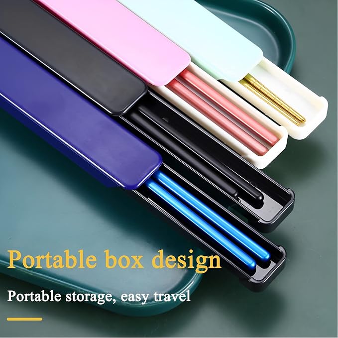 Pink Chopsticks Reusable Portable SUS304 Stainless Steel, White Pink,9‘’ | 18/8 Stainless Steel,Metal,Black Blue For Travel,Camping,Bento Box, Alternative to Wooden/Plastic Chopstick