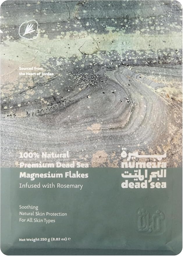 Dead Sea Magnesium Flake Bath Soak - 100% Pure Magnesium Chloride Flakes w/Rosemary Infused Essential Oil (8.82 oz Pouch)