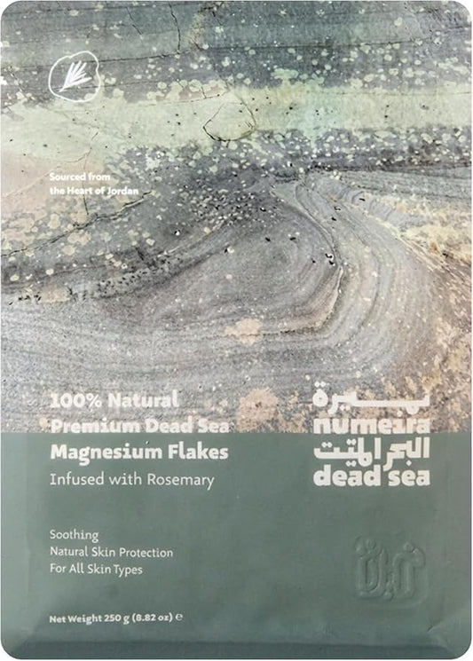Dead Sea Magnesium Flake Bath Soak - 100% Pure Magnesium Chloride Flakes w/Rosemary Infused Essential Oil (8.82 oz Pouch)
