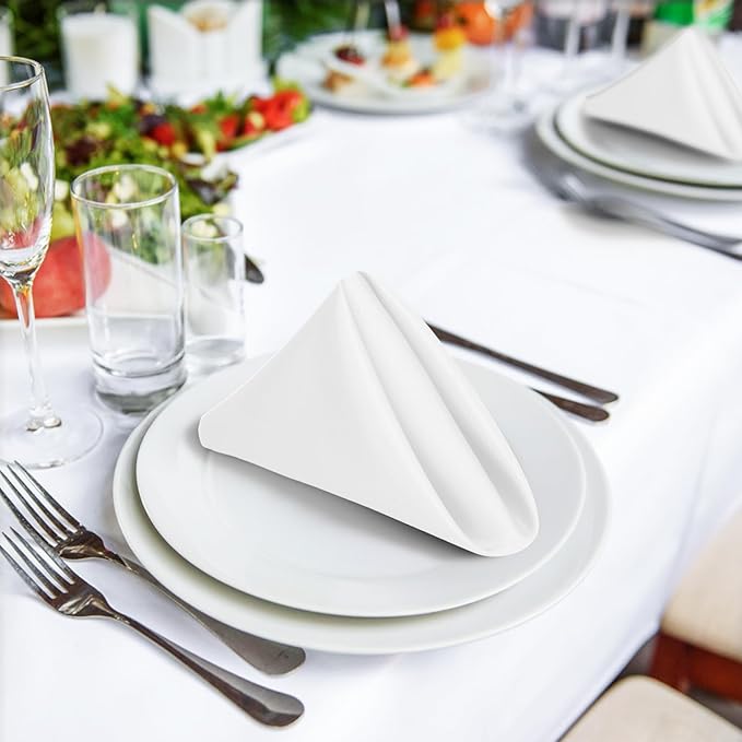 SuperO Set of 80 Cloth Napkins 17 x 17 Inch, Polyester Solid Washable Dinner Napkins with Hemmed Edges,Great for Restaurant, Wedding and Party(White)