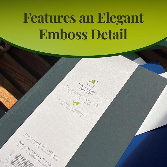 100% Recycled Softcover Lined Journal, Navy Blue, 8.5" x 5.5", 192 Pages, Embossed, Perfect Bound, FSC Certified, Made in USA