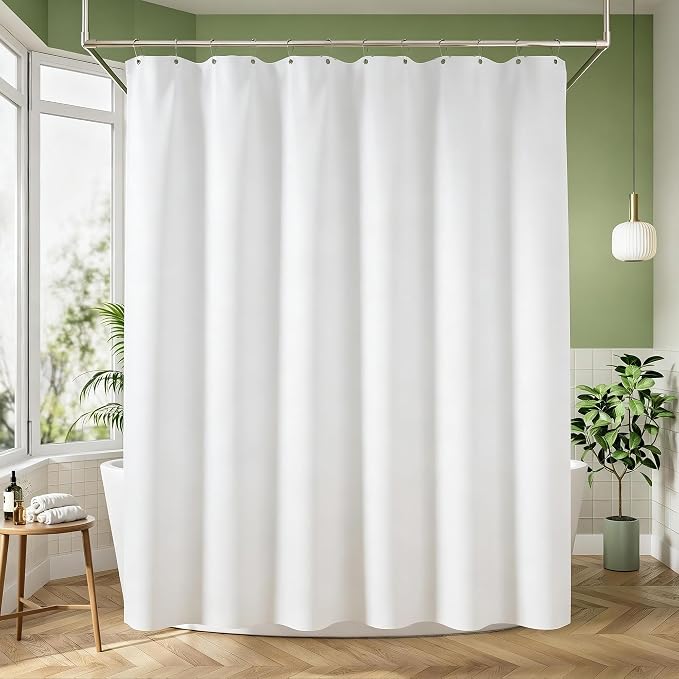 Short Shower Curtain Liner 60 Inch Length, Machine Washable Cloth Shower Liner Odorless Hotel Quality, White Fabric Waterproof Shower Curtains for Bathroom, 72 x 60 inch