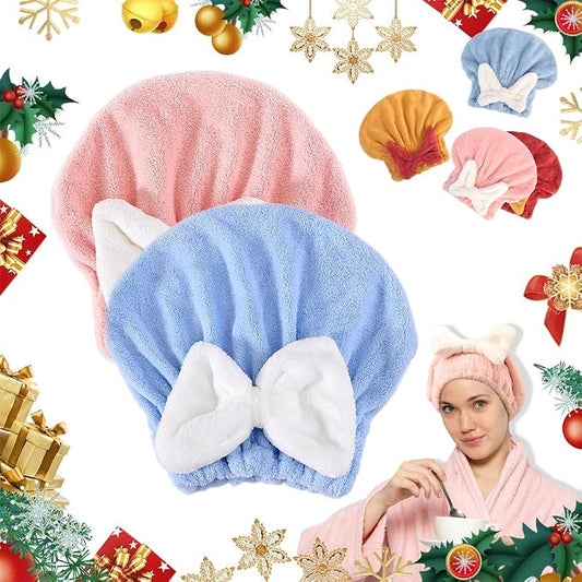 2 Pack Super Absorbent Hair Towel Wrap for Wet Hair, Microfiber Hair Towel Wrap Women Quick-Drying Thickened Hair Towels, Soft Bow Tie Wet Hairs Towel Wrap for Women Accessories (Pink+Blue)