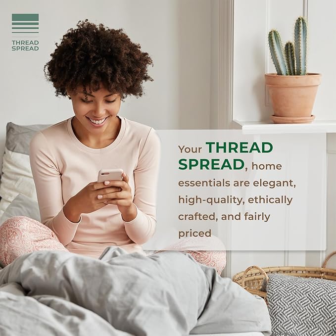 THREAD SPREAD 100% Organic Cotton Sheets Full Size - 4 PC Organic Cotton Full Size Percale Weave Sheet Set, Soft, Cooling, Crisp & Breathable, 16" Deep Pocket Hotel Quality Bedding Set - White