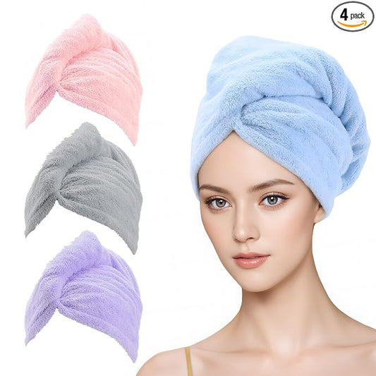 Tecbeauty Microfiber Hair Towel, 4Pcs Hair Wrap for Women Wet Hair Drying Tools