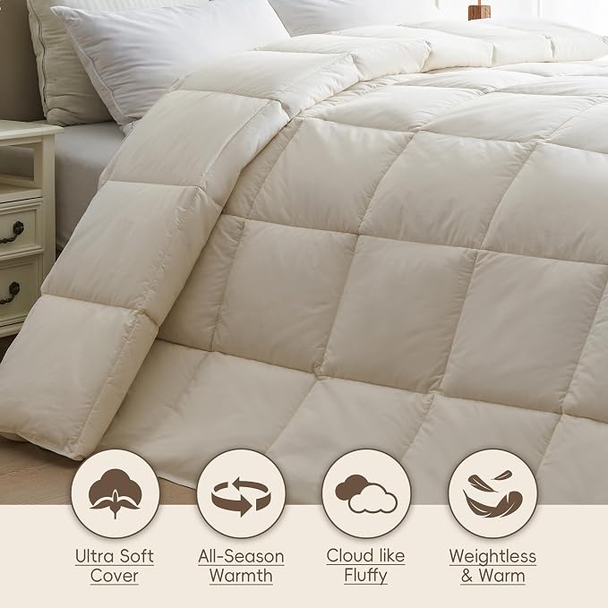 puredown® Goose Feather Down Fiber Comforter Twin Size - 100% Organic Cotton Cover All Season Duvet Insert, Breathable Fluffy Warmth Hotel Luxury Bedding Comforter (68"x90")